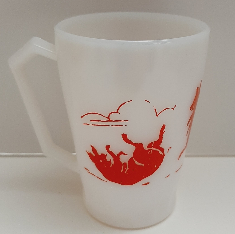 🍒 Vintage Hazel Atlas Three Little Pigs White Milk Glass Kids Child's Cup Mug
